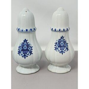 Vintage Ceramic Salt & Pepper Shakers White & Blue‎ Floral Design
